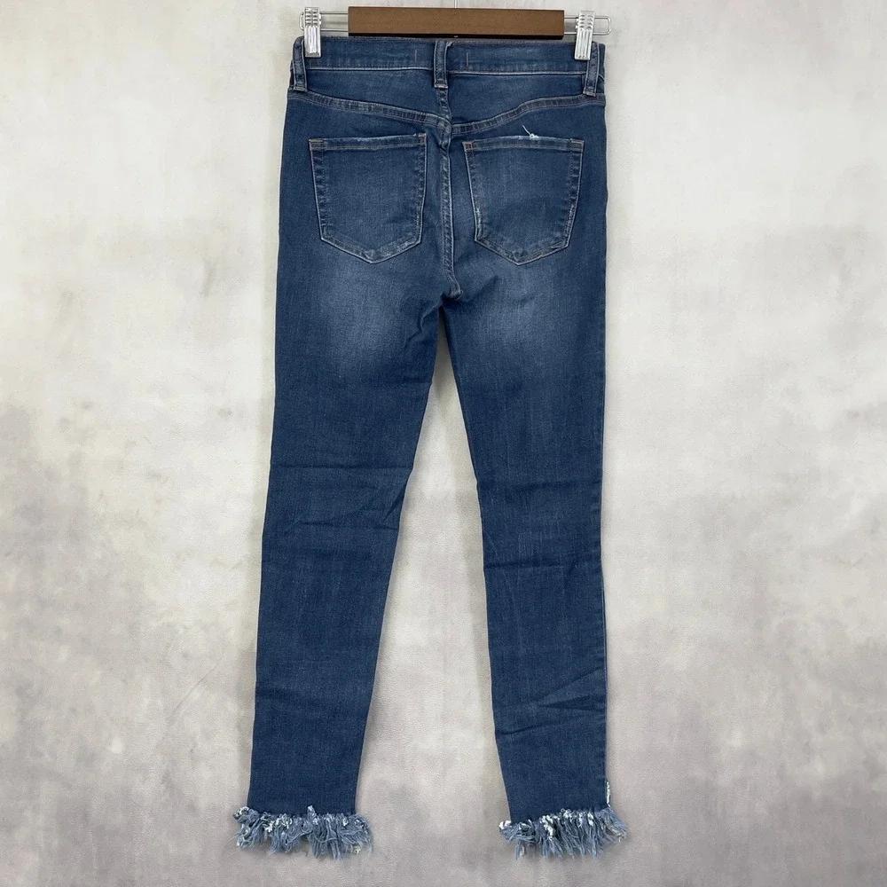 Free People Great Heights Jeans Size 24 Distressed Raw Hem Skinny Y2K Indie Boho